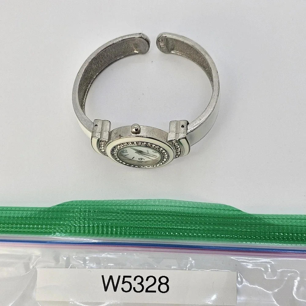 Women's Open Cuff Bangle Watch 27MM White Dial White Gray Bands 5.5